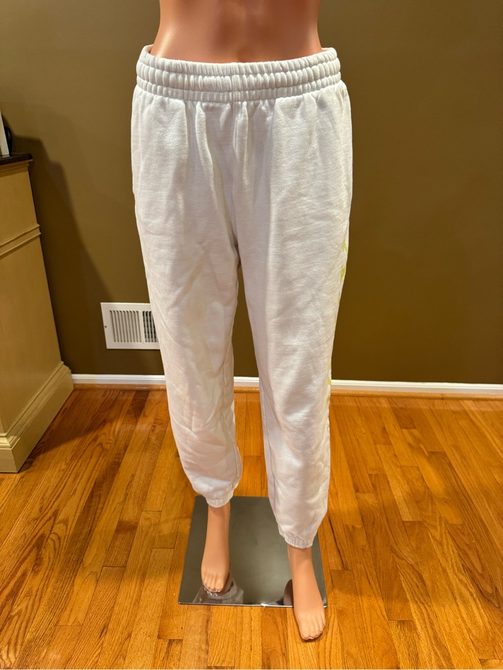 Roxy White Jogger Pants with Lime Logo